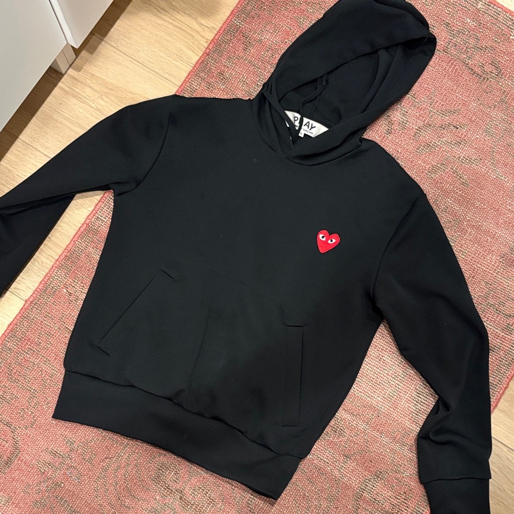 Black Hoodie with Red Heart Patch